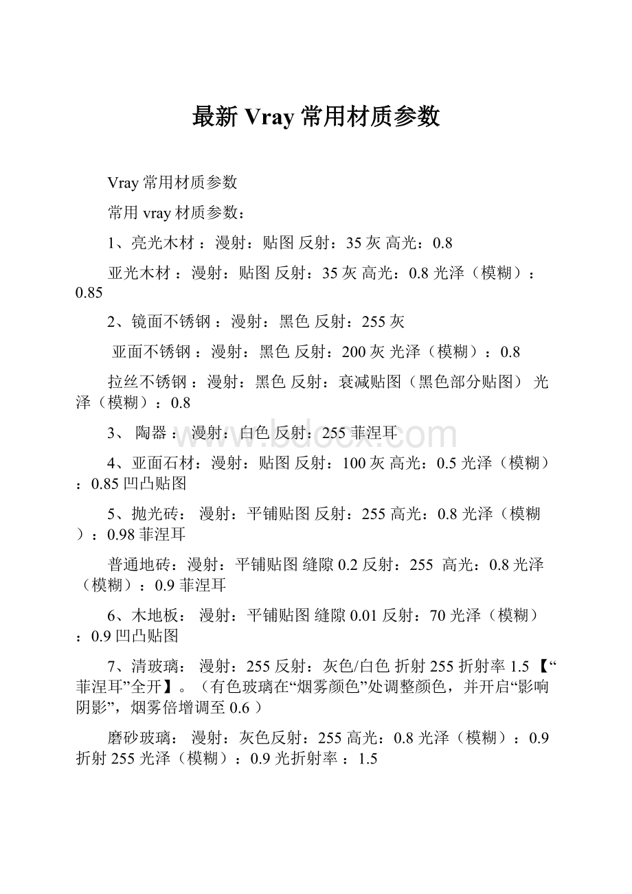 最新Vray常用材质参数Word下载.docx_第1页