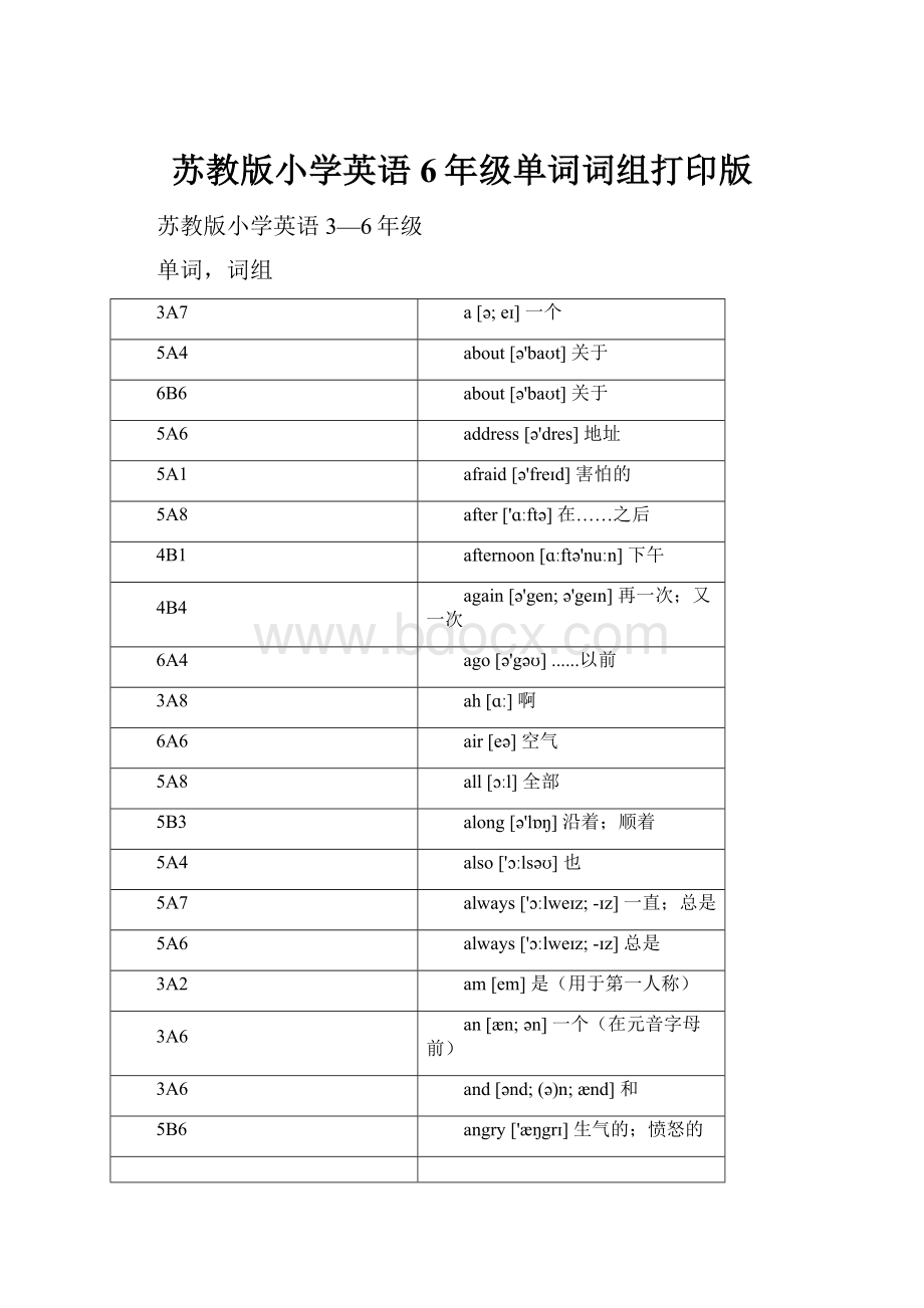 苏教版小学英语6年级单词词组打印版.docx