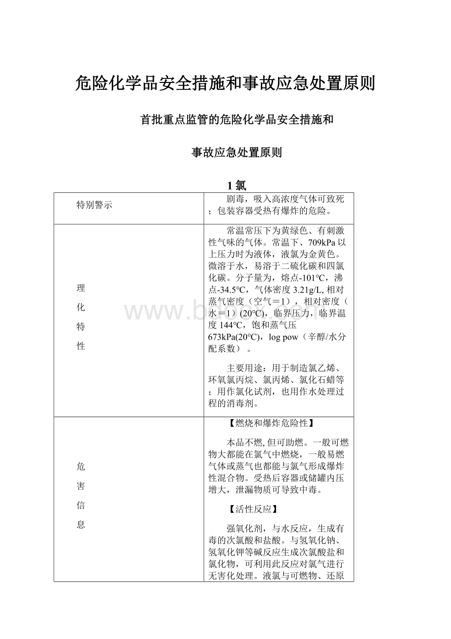 危险化学品安全措施和事故应急处置原则.docx_第1页