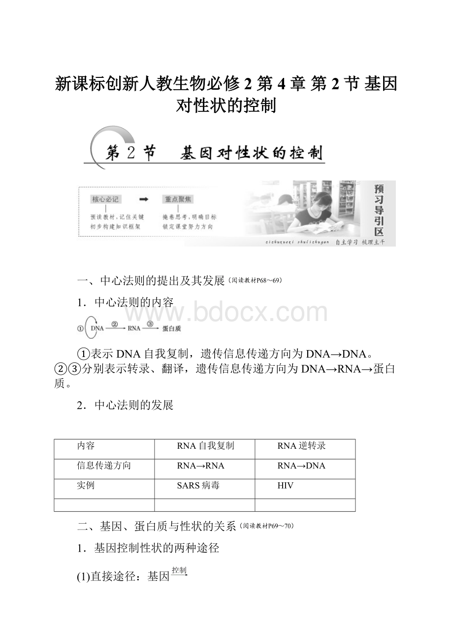 新课标创新人教生物必修2第4章 第2节 基因对性状的控制.docx_第1页