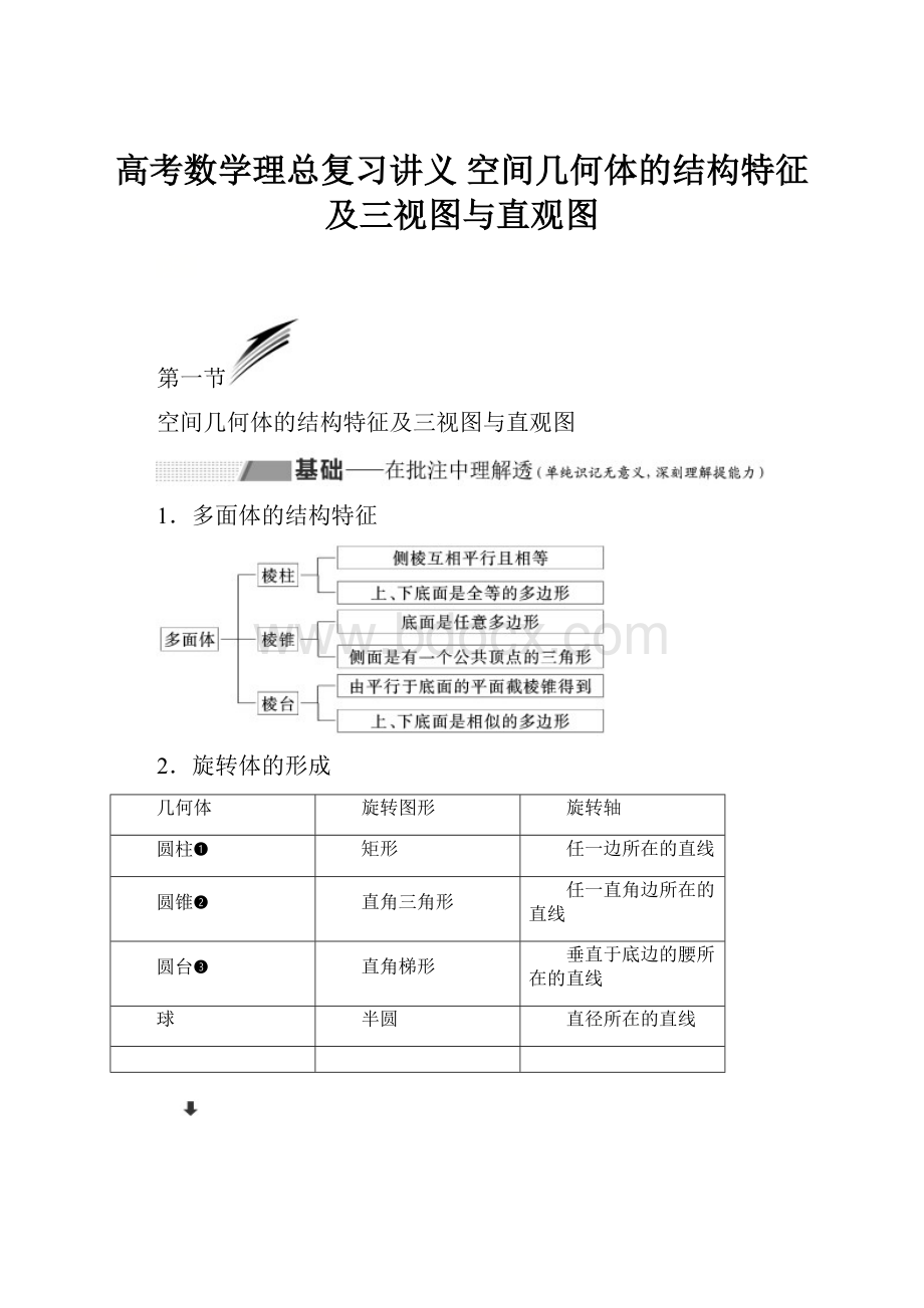 高考数学理总复习讲义 空间几何体的结构特征及三视图与直观图.docx