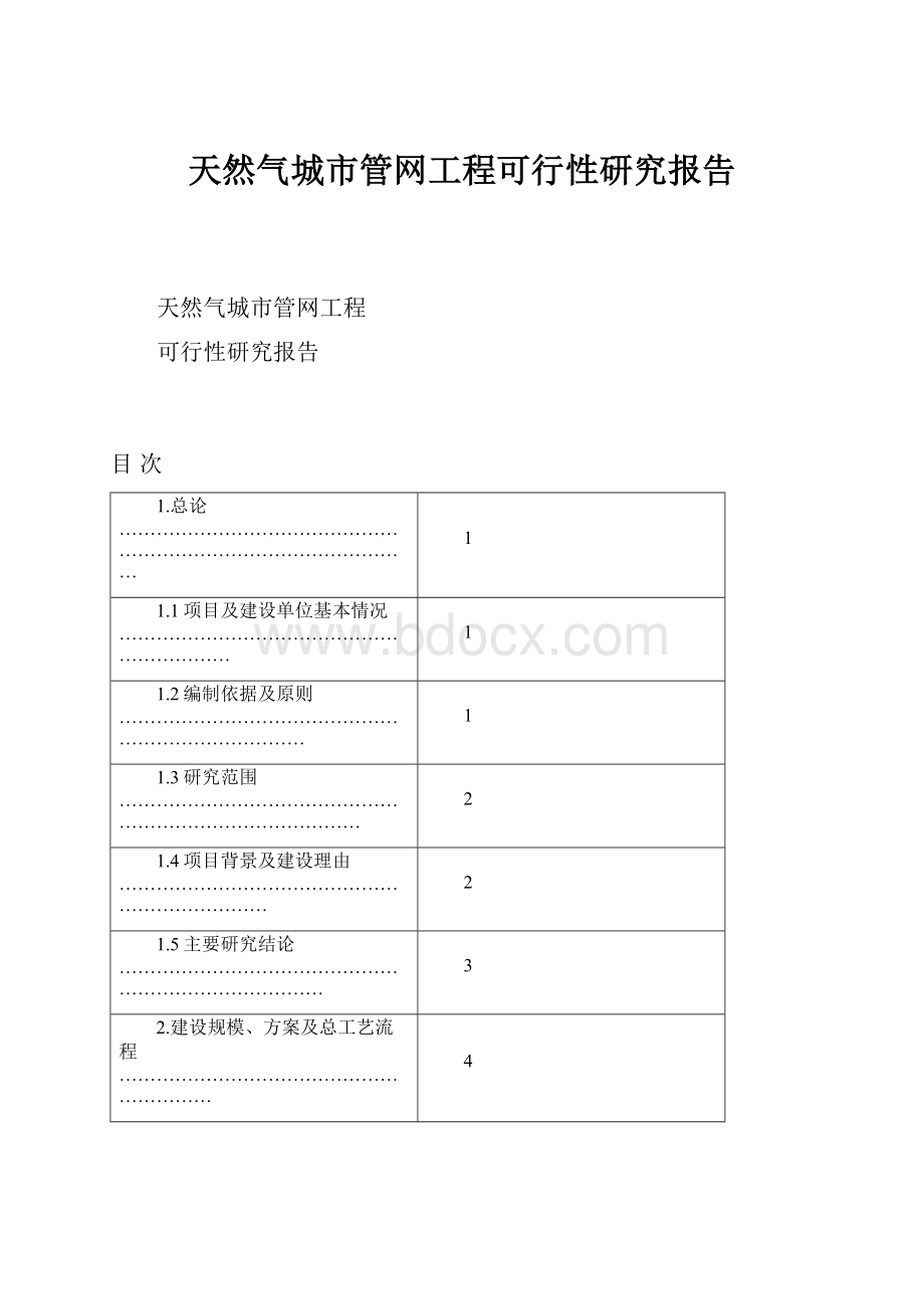 天然气城市管网工程可行性研究报告.docx_第1页