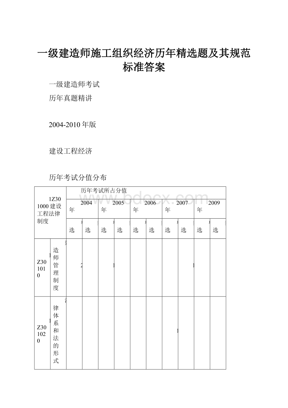 一级建造师施工组织经济历年精选题及其规范标准答案.docx_第1页