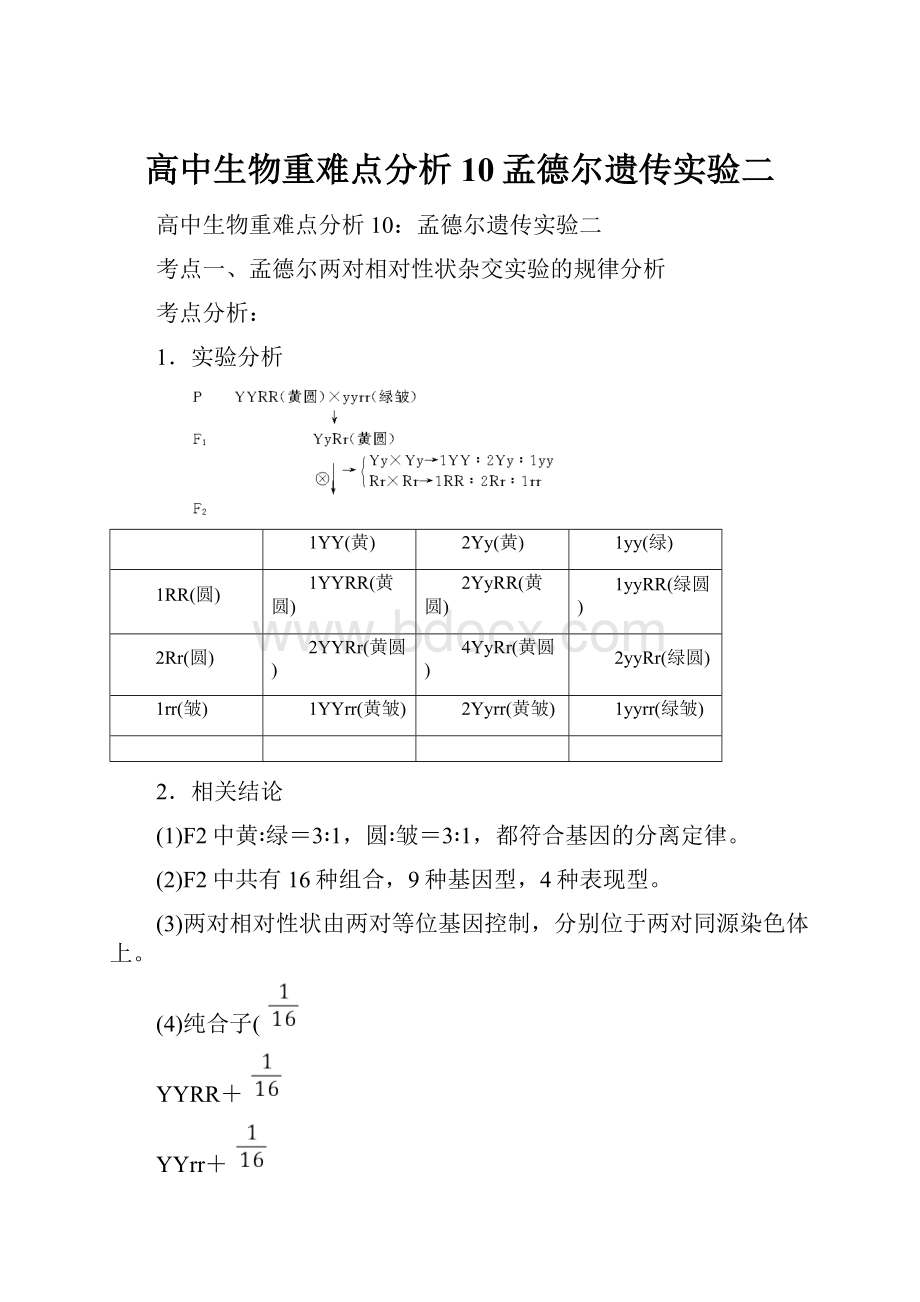 高中生物重难点分析10孟德尔遗传实验二Word文件下载.docx