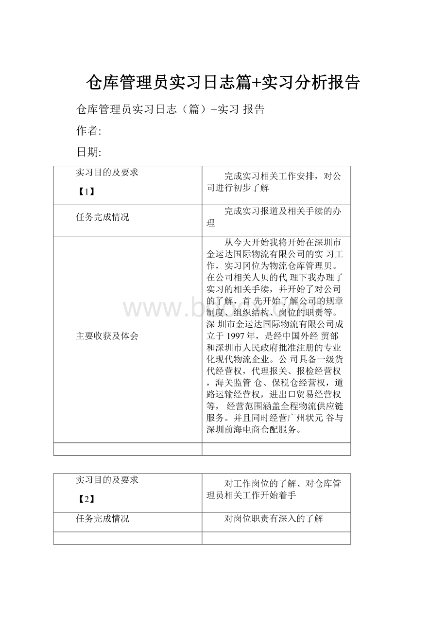 仓库管理员实习日志篇+实习分析报告.docx