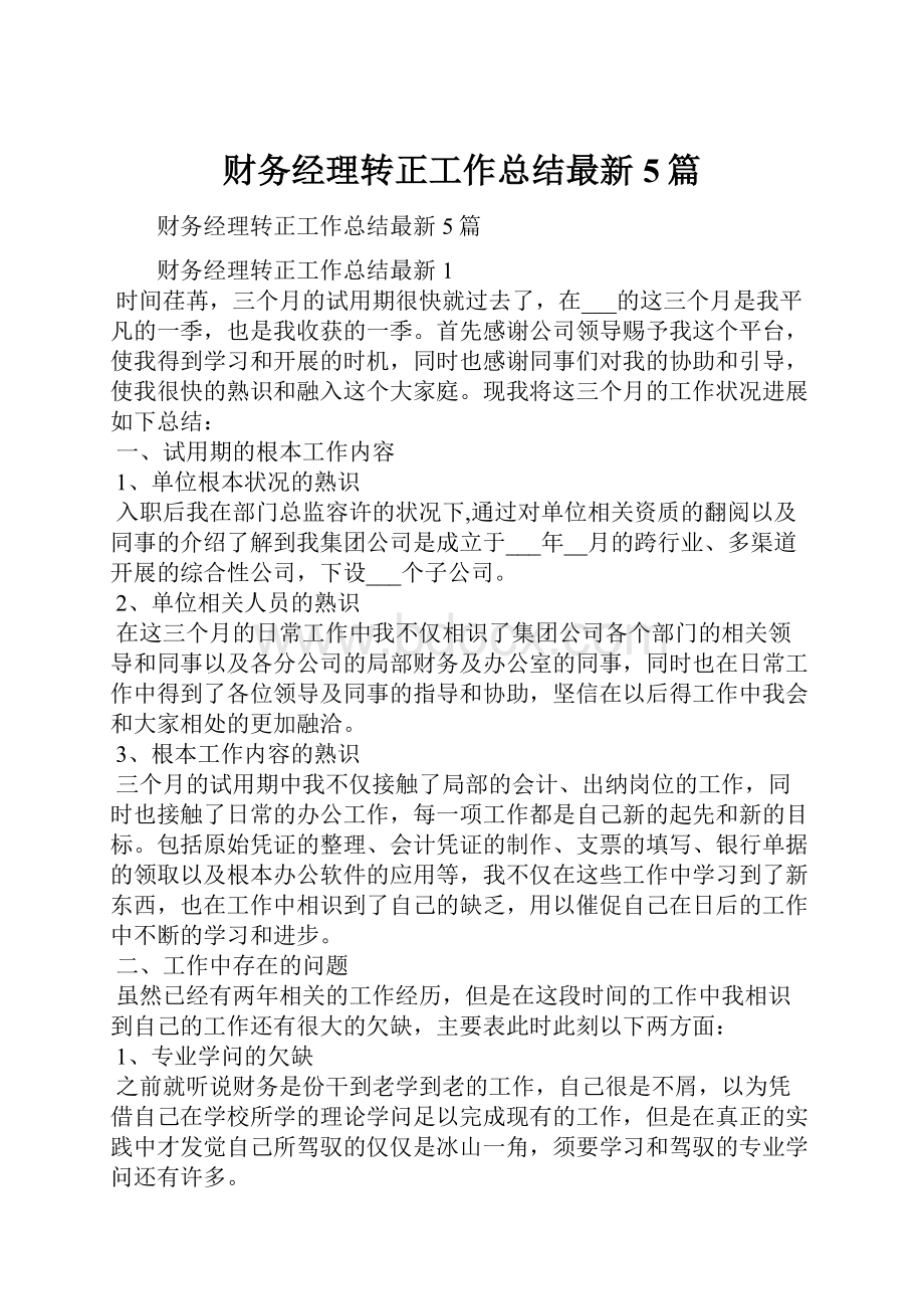 财务经理转正工作总结最新5篇.docx