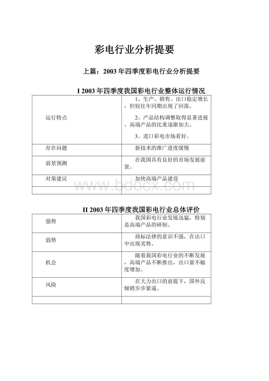 彩电行业分析提要Word文件下载.docx_第1页