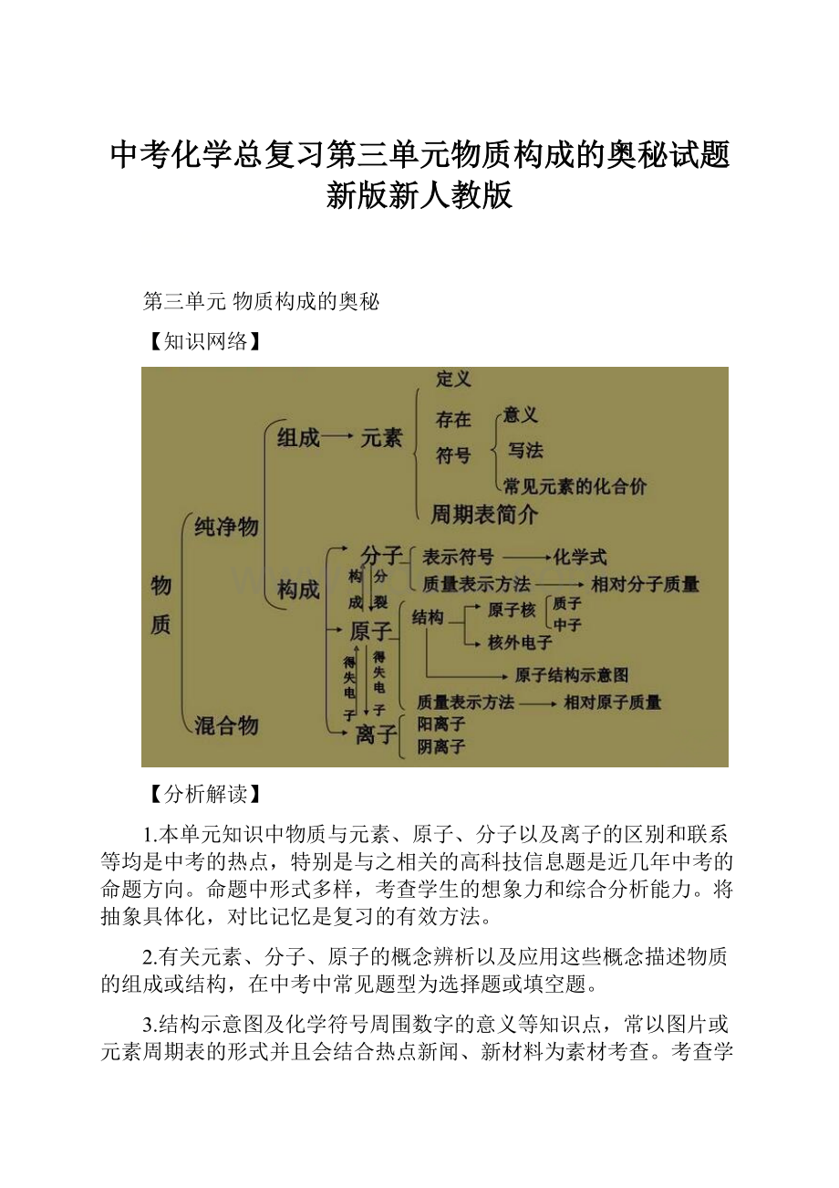 中考化学总复习第三单元物质构成的奥秘试题新版新人教版.docx_第1页