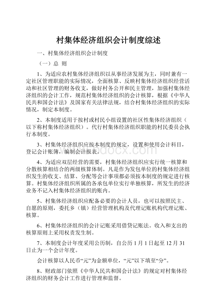 村集体经济组织会计制度综述Word格式文档下载.docx