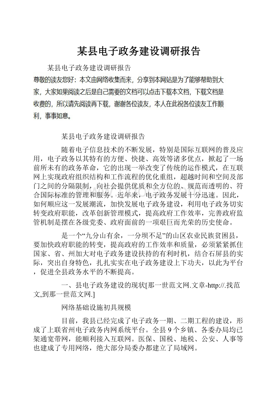 某县电子政务建设调研报告.docx_第1页