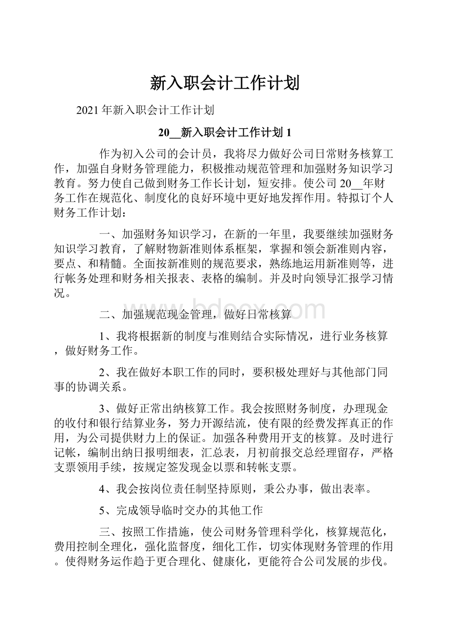 新入职会计工作计划.docx_第1页