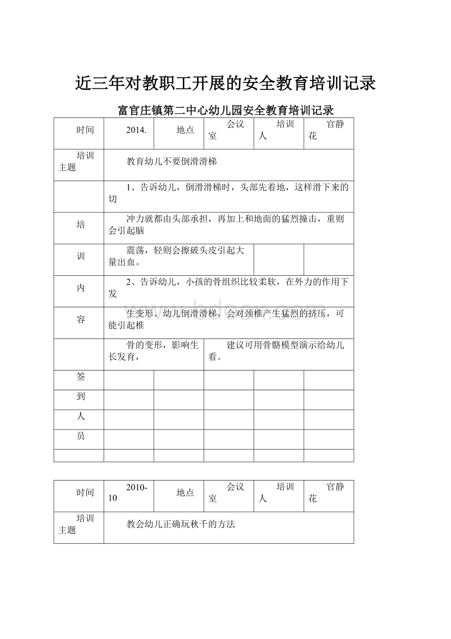 近三年对教职工开展的安全教育培训记录.docx_第1页