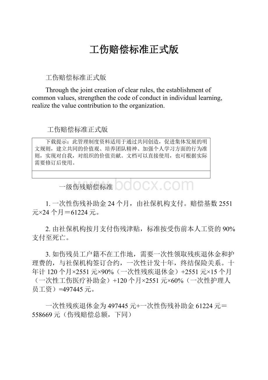 工伤赔偿标准正式版.docx