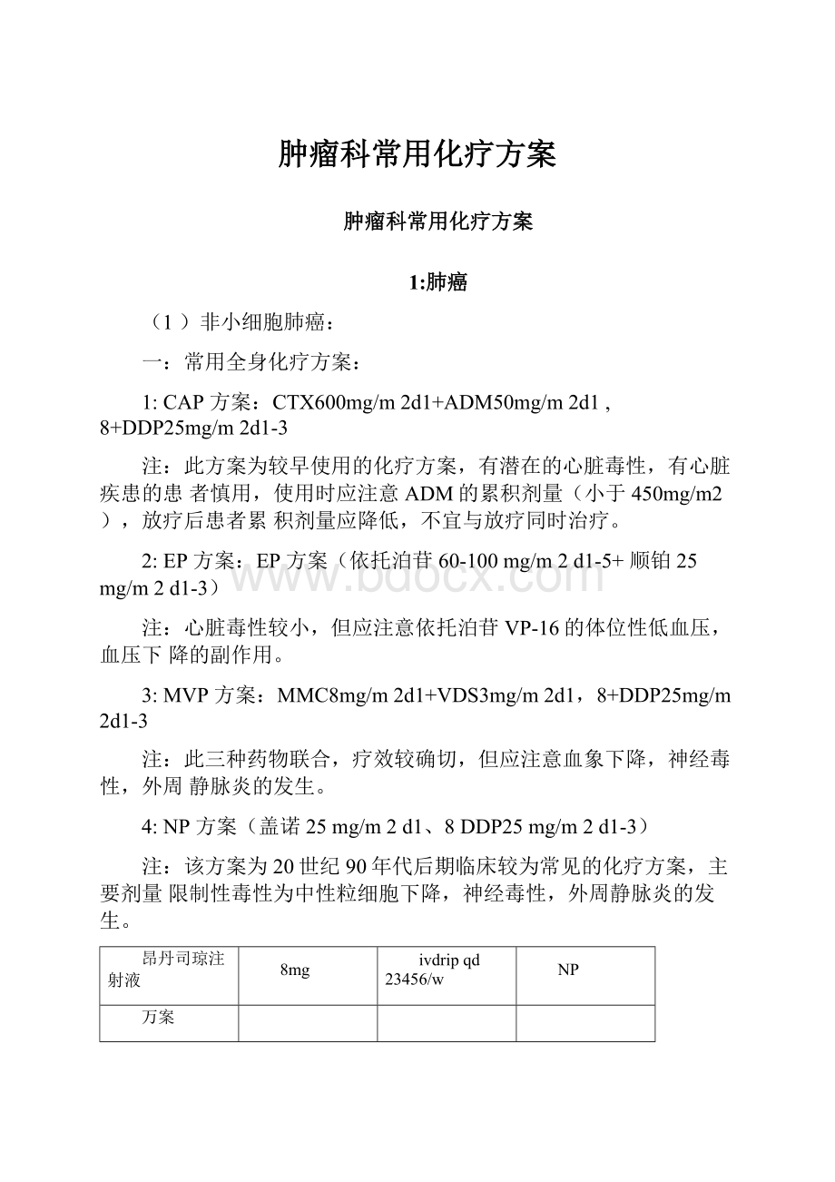 肿瘤科常用化疗方案.docx_第1页