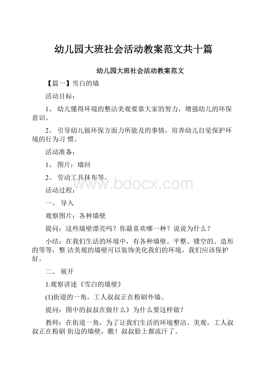 幼儿园大班社会活动教案范文共十篇.docx