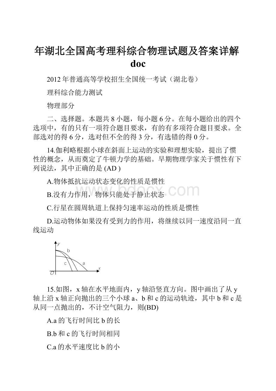 年湖北全国高考理科综合物理试题及答案详解doc.docx_第1页