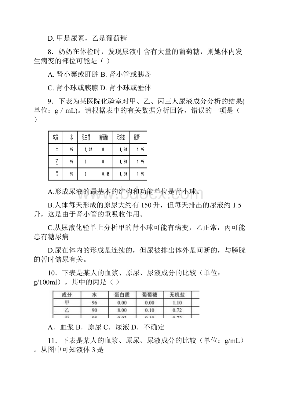 体内物质的动态平衡 泌尿系统 习题题量多 含答案.docx_第3页