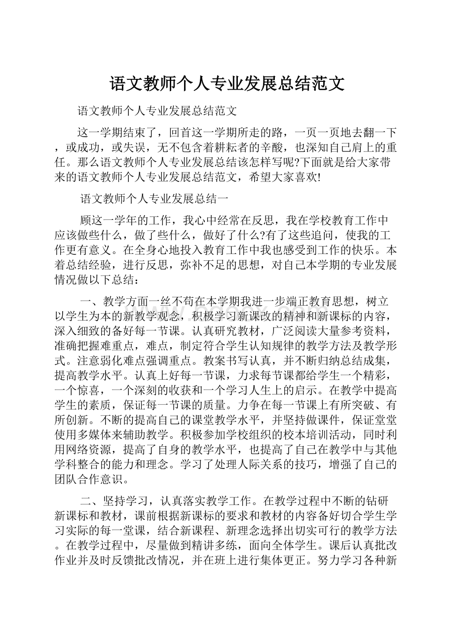 语文教师个人专业发展总结范文.docx_第1页