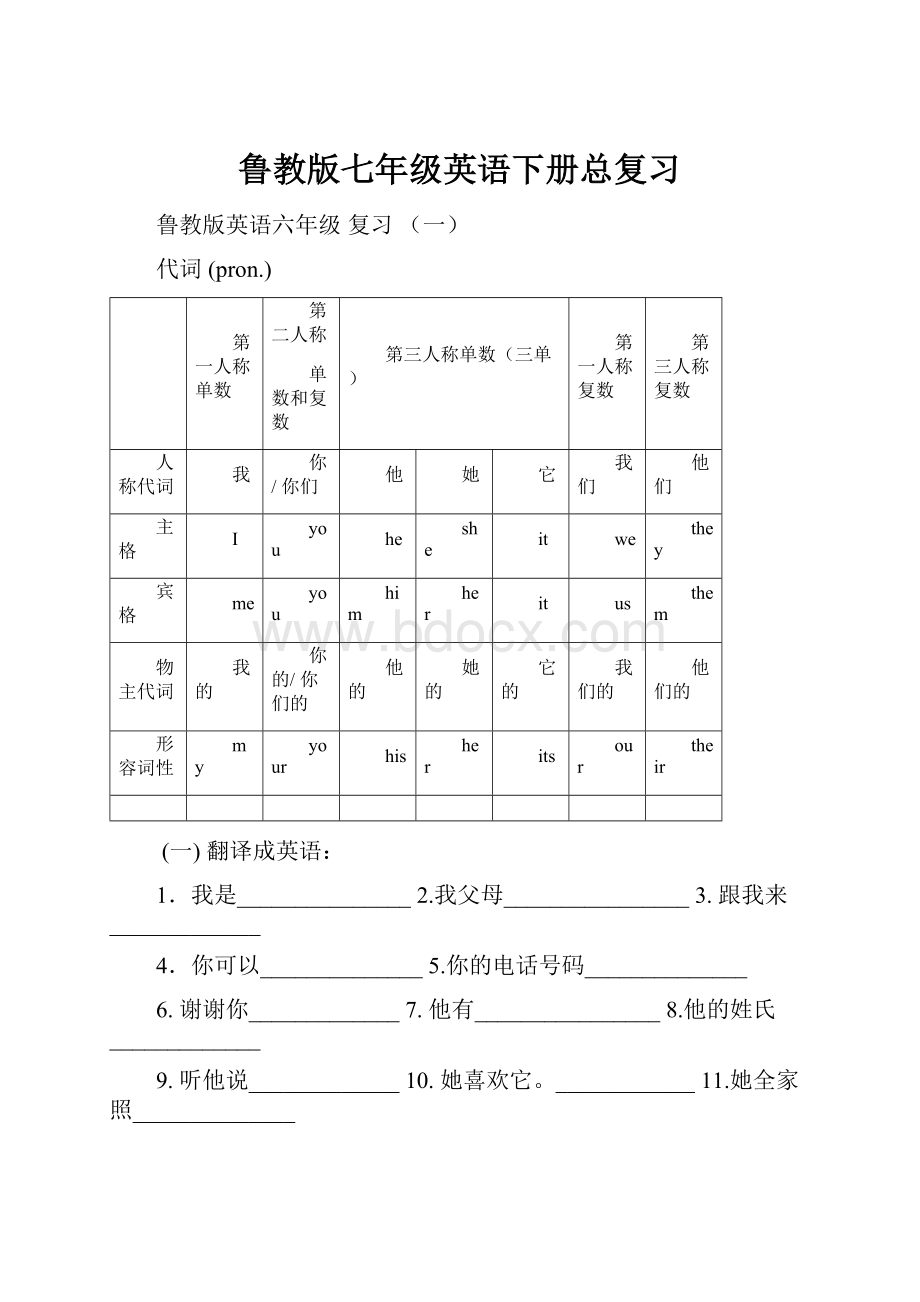 鲁教版七年级英语下册总复习.docx_第1页