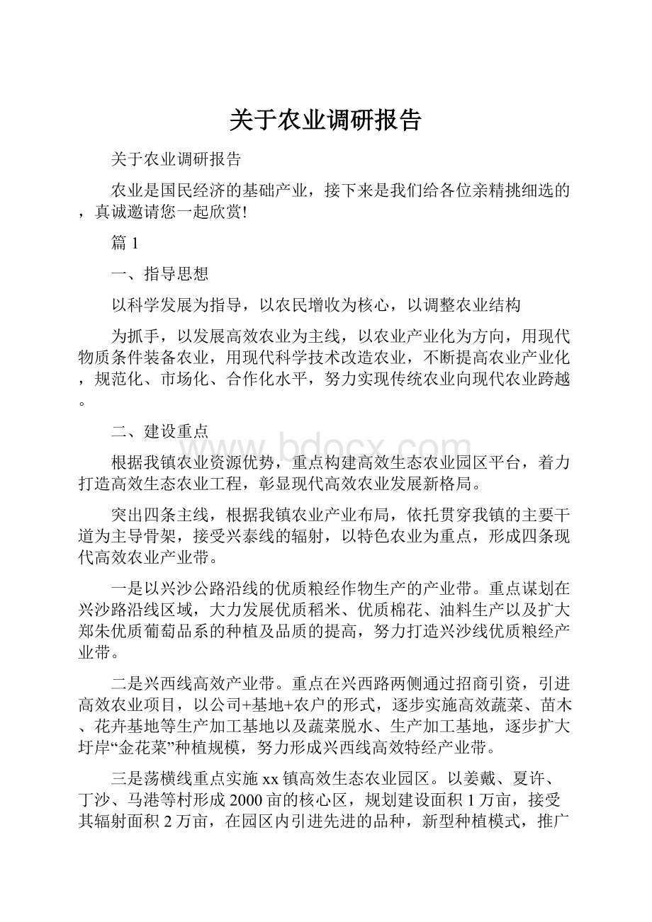 关于农业调研报告Word格式.docx_第1页