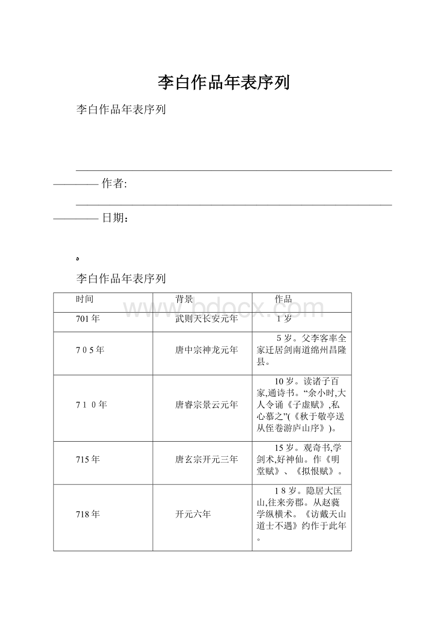 李白作品年表序列.docx