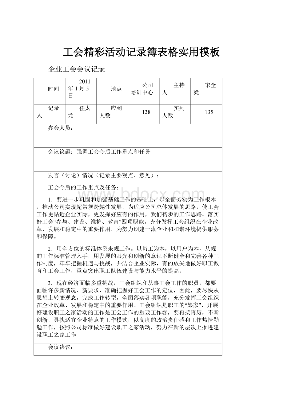 工会精彩活动记录簿表格实用模板.docx_第1页