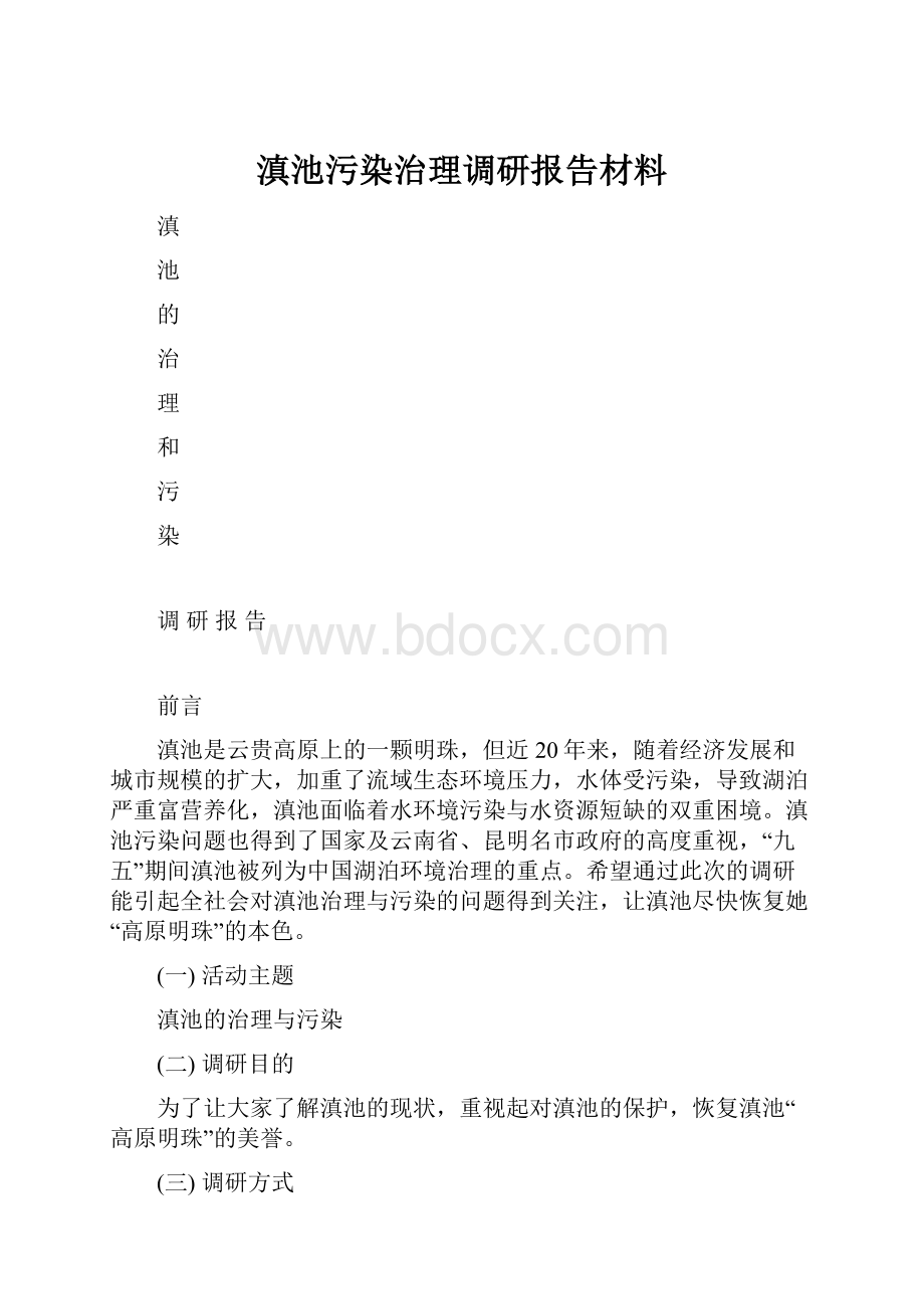 滇池污染治理调研报告材料.docx_第1页