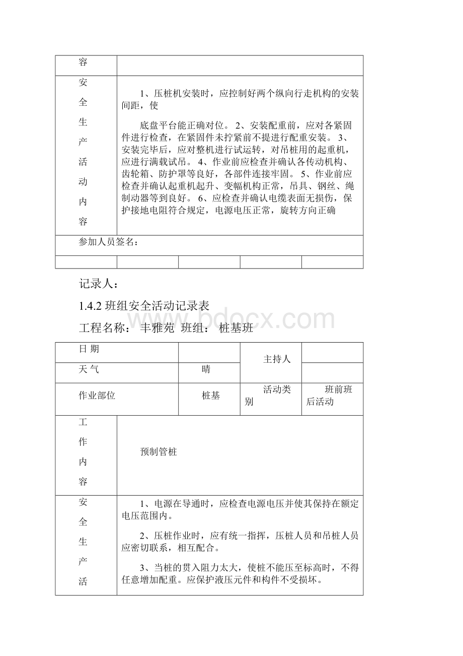 班组班前安全活动记录表桩基班.docx_第3页