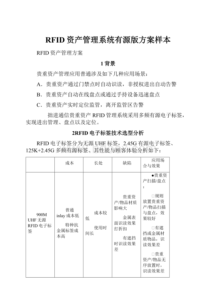 RFID资产管理系统有源版方案样本.docx