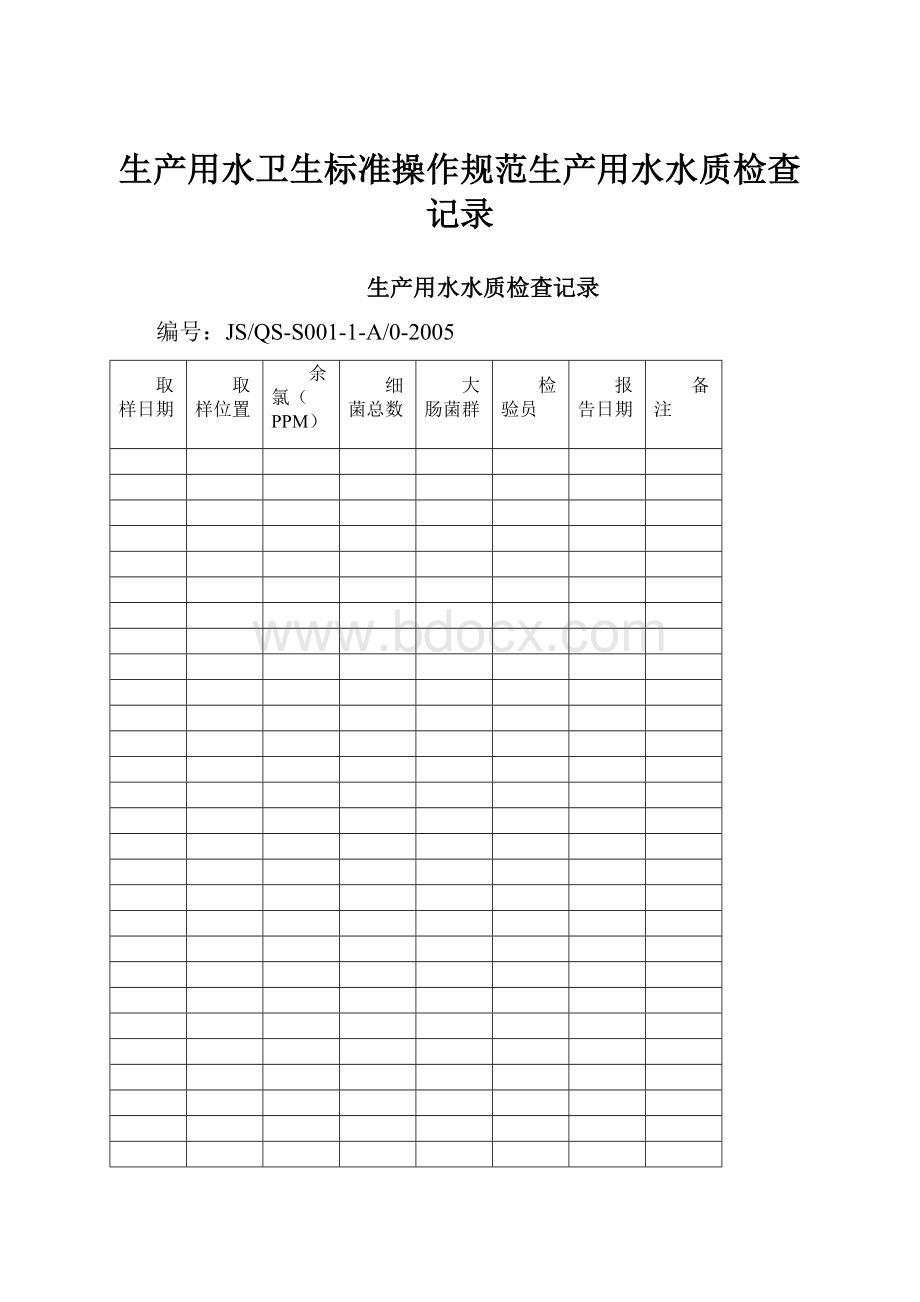 生产用水卫生标准操作规范生产用水水质检查记录.docx