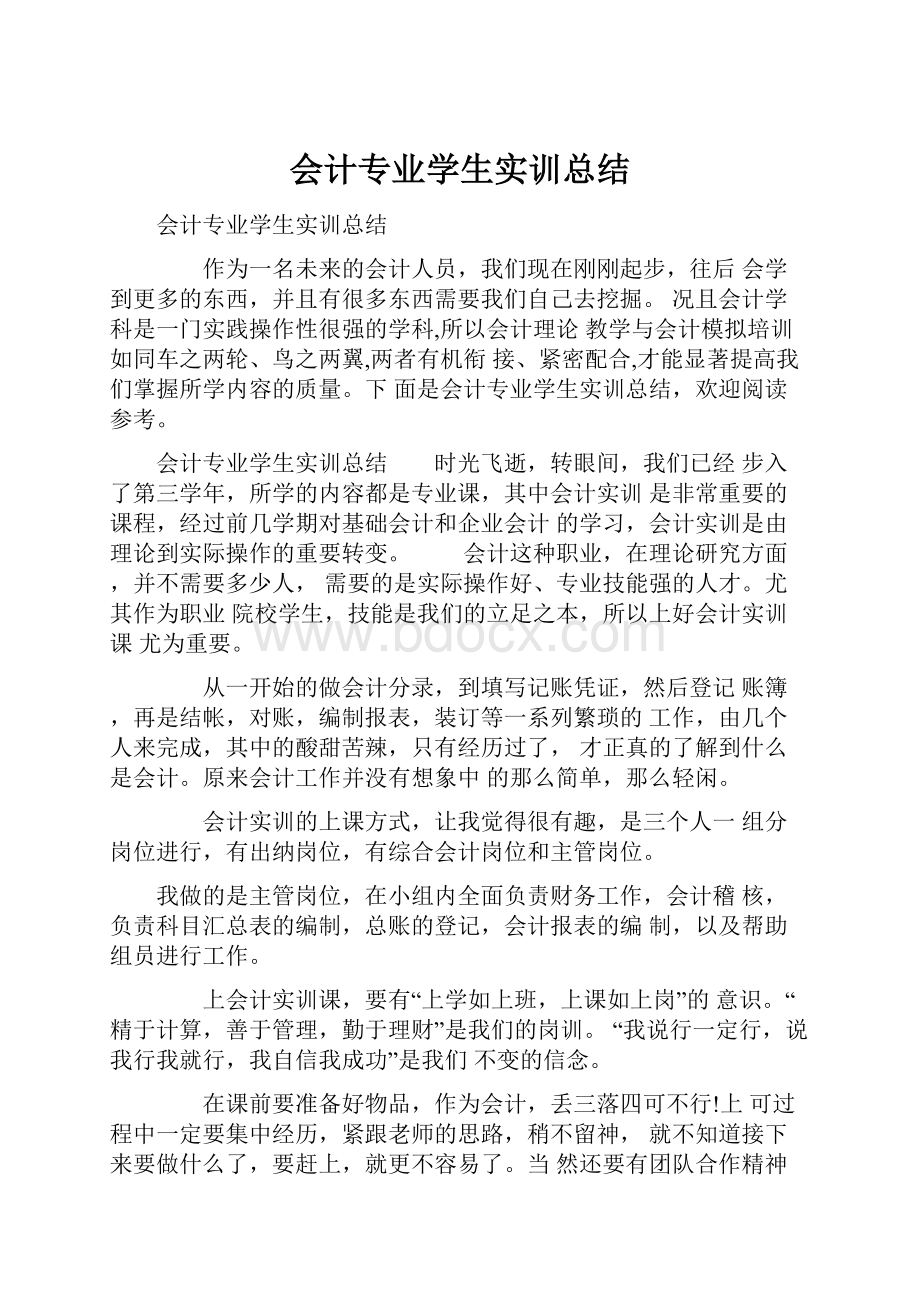 会计专业学生实训总结.docx