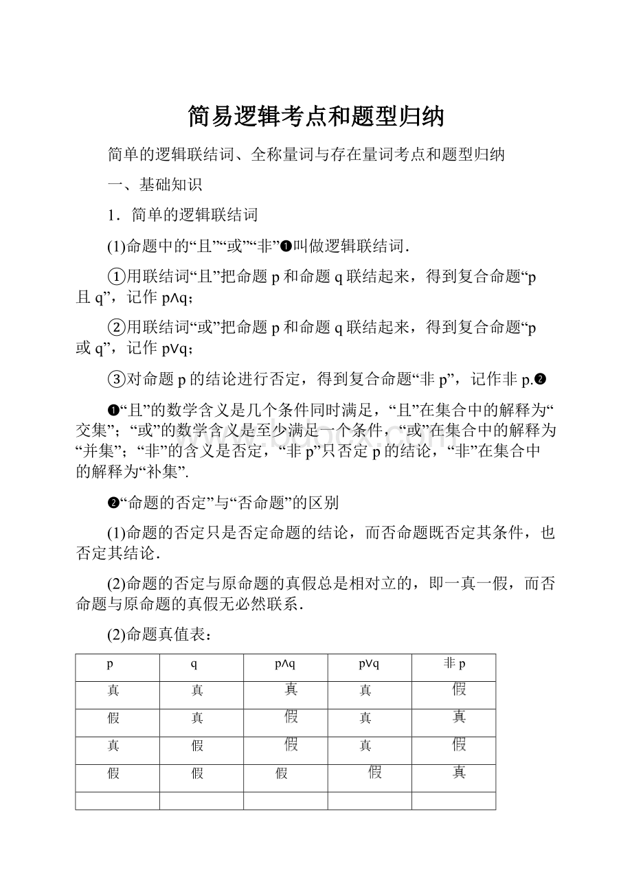 简易逻辑考点和题型归纳.docx