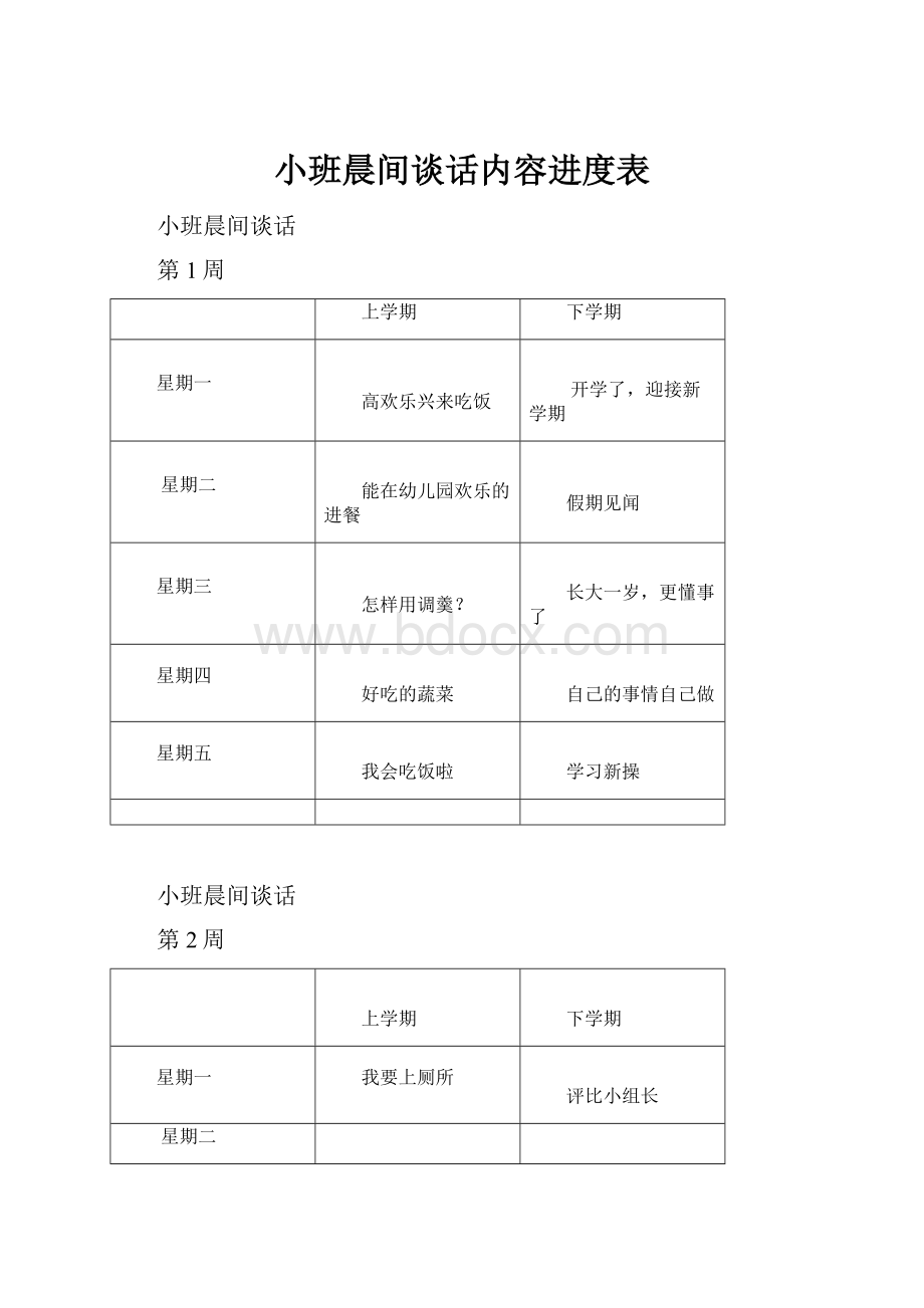 小班晨间谈话内容进度表.docx_第1页