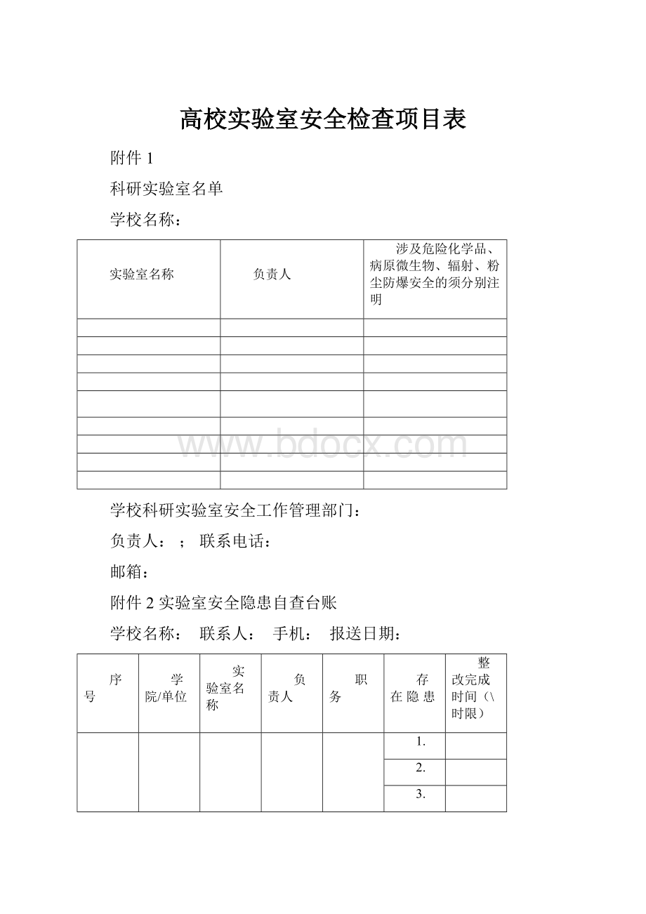 高校实验室安全检查项目表.docx_第1页