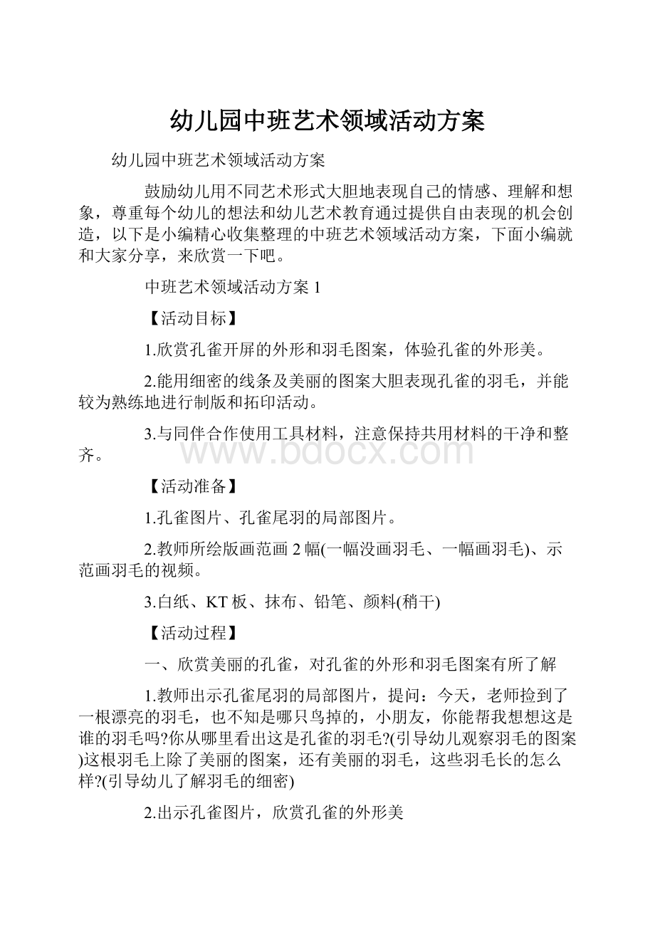 幼儿园中班艺术领域活动方案.docx_第1页