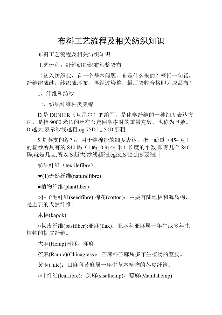 布料工艺流程及相关纺织知识.docx_第1页