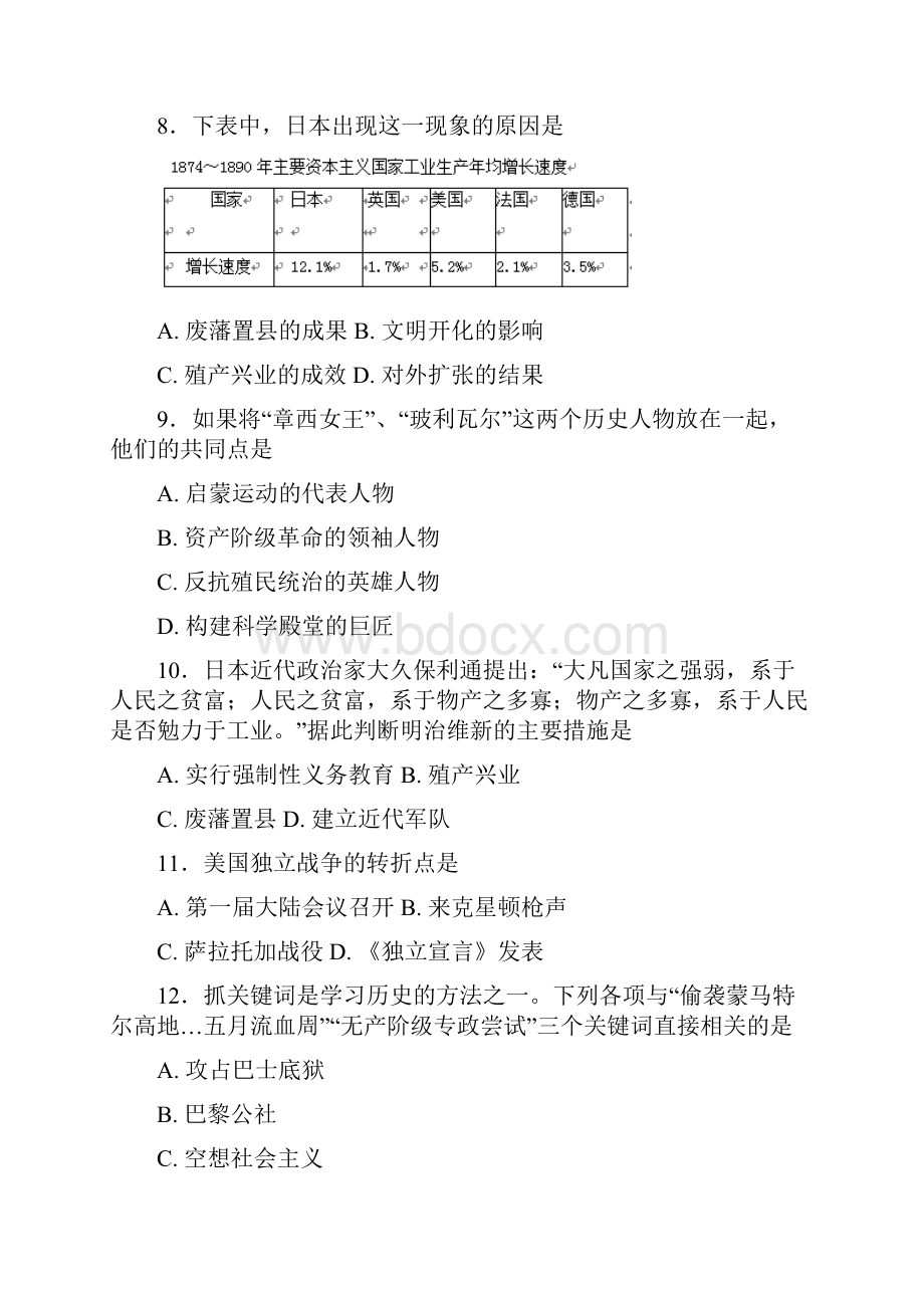 噶米精编云南省玉溪市峨山县中考历史专题复习世界近代史四新人教版.docx_第3页