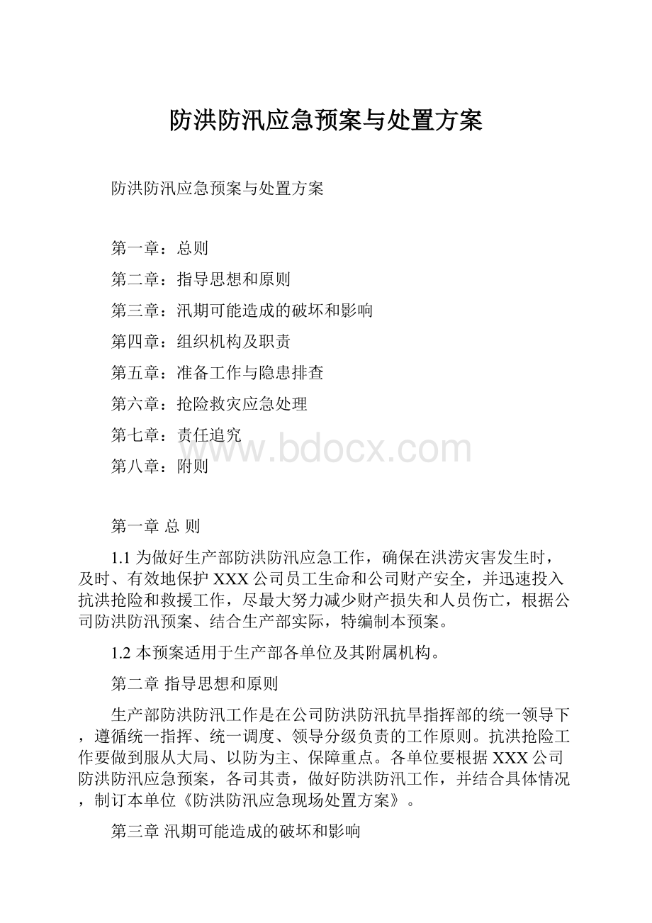 防洪防汛应急预案与处置方案文档格式.docx