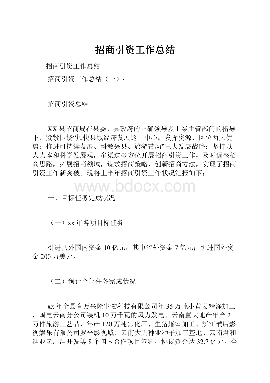 招商引资工作总结文档格式.docx