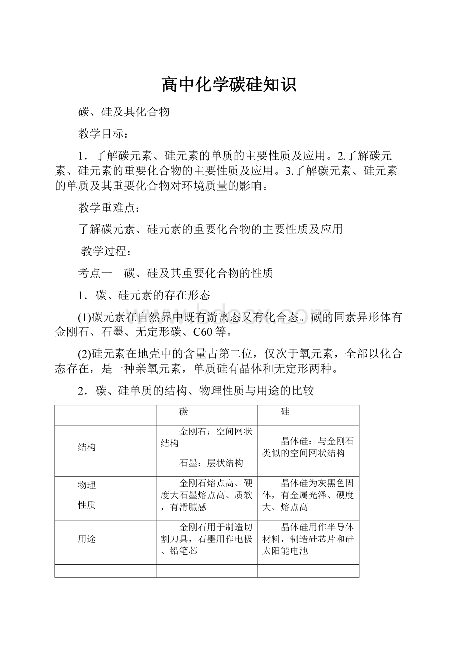 高中化学碳硅知识.docx