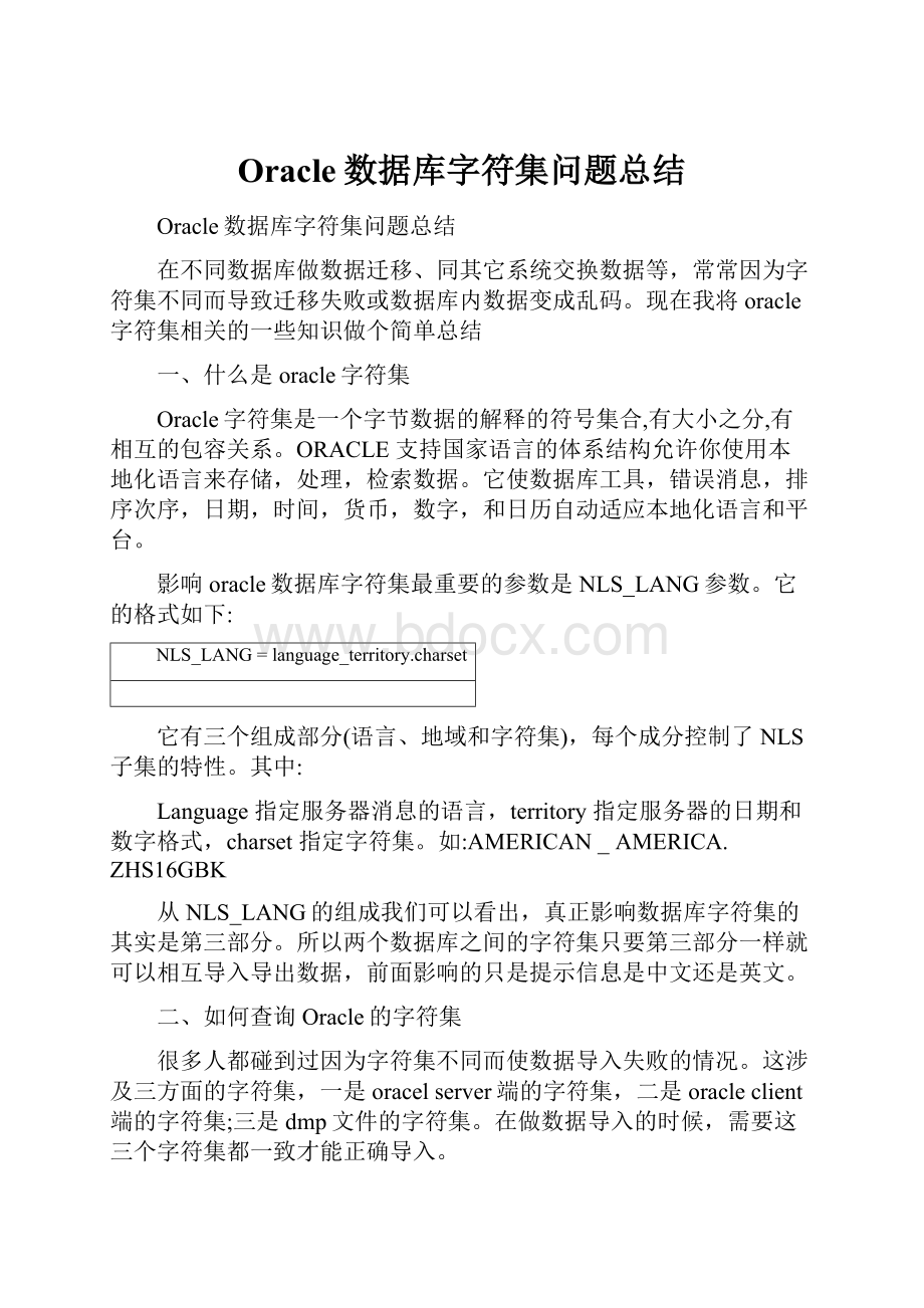 Oracle数据库字符集问题总结.docx_第1页