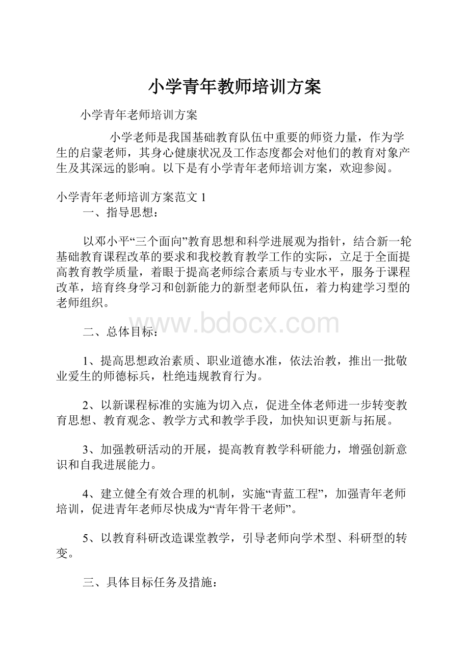 小学青年教师培训方案.docx_第1页