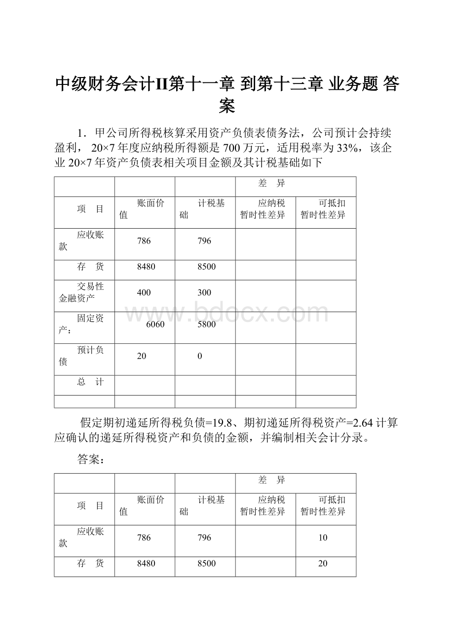 中级财务会计Ⅱ第十一章 到第十三章 业务题答案.docx_第1页