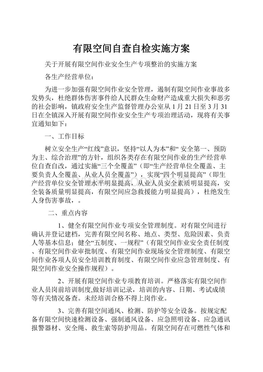 有限空间自查自检实施方案.docx