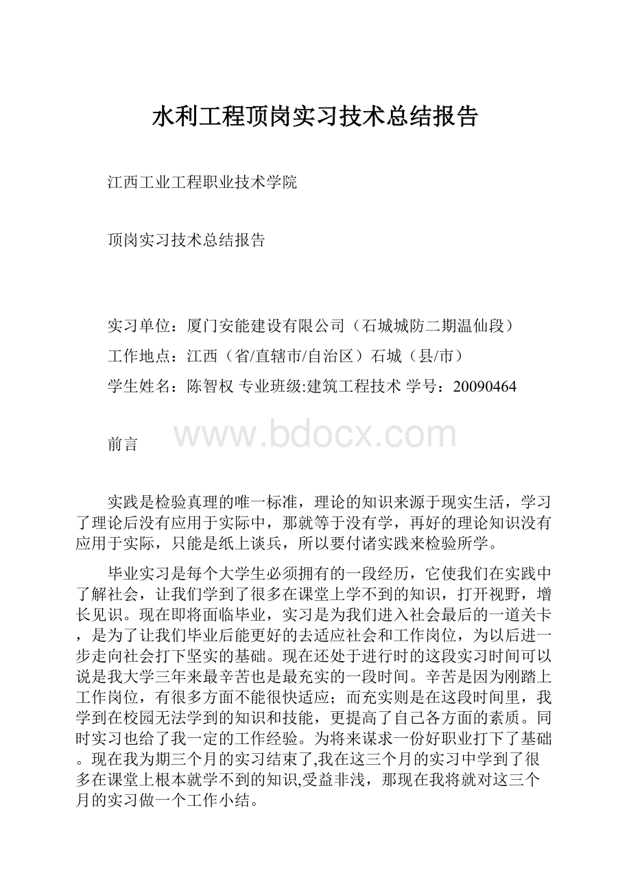 水利工程顶岗实习技术总结报告.docx