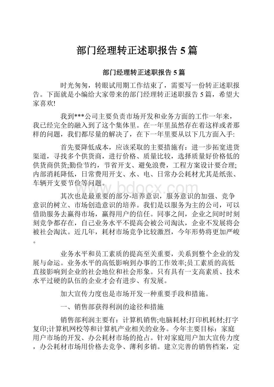 部门经理转正述职报告5篇.docx