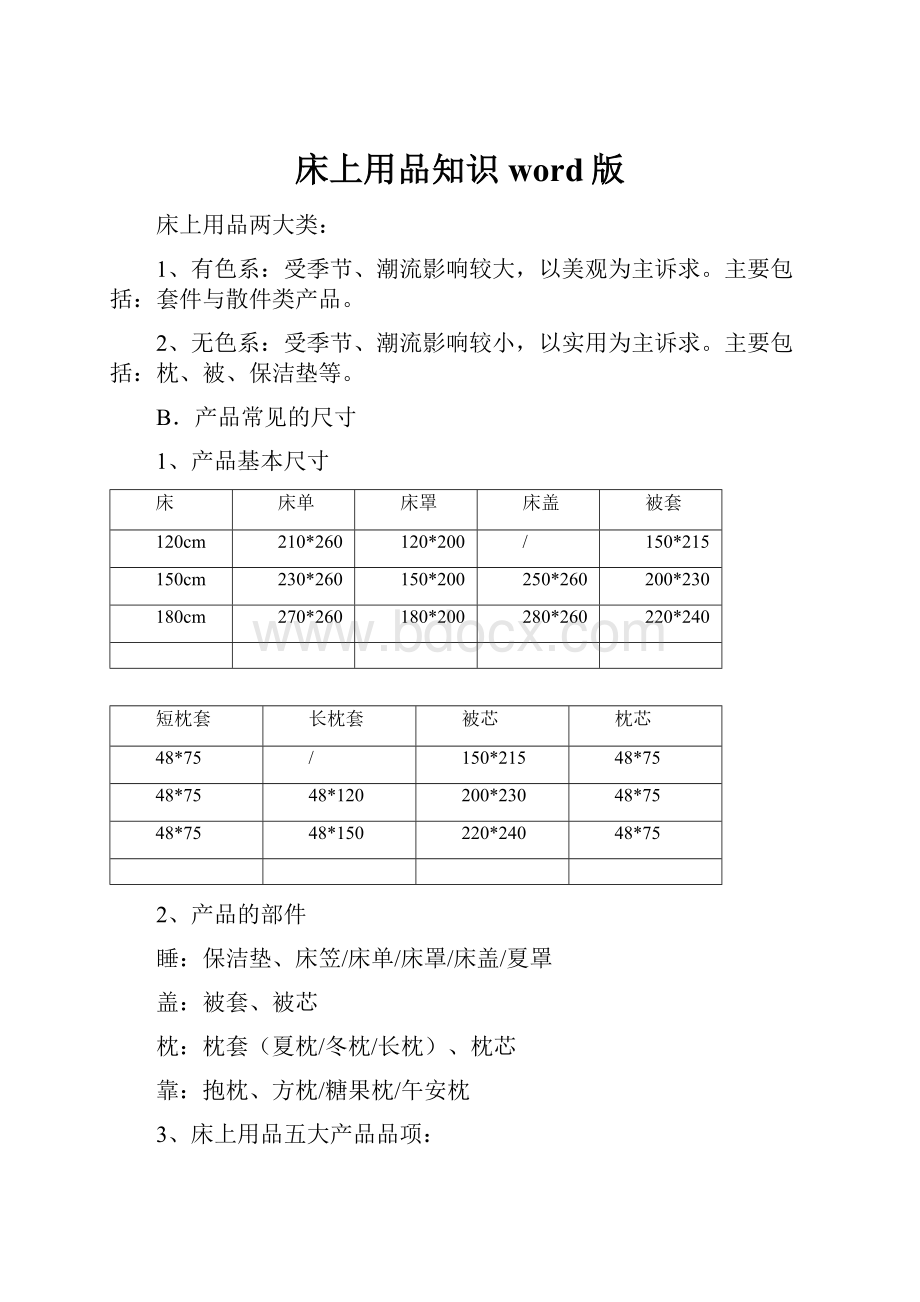 床上用品知识word版.docx