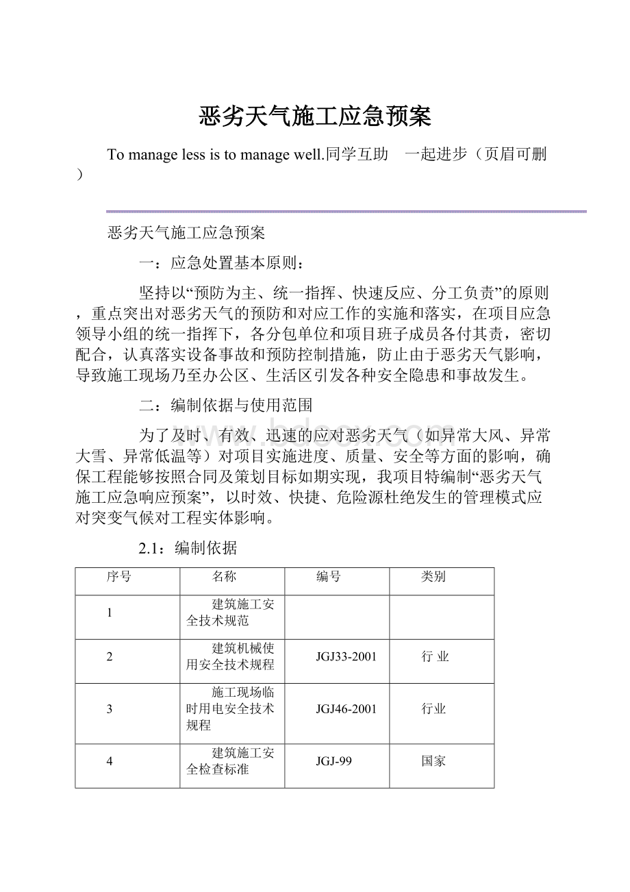 恶劣天气施工应急预案文档格式.docx