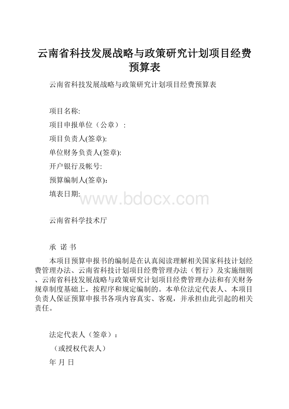 云南省科技发展战略与政策研究计划项目经费预算表Word文档下载推荐.docx