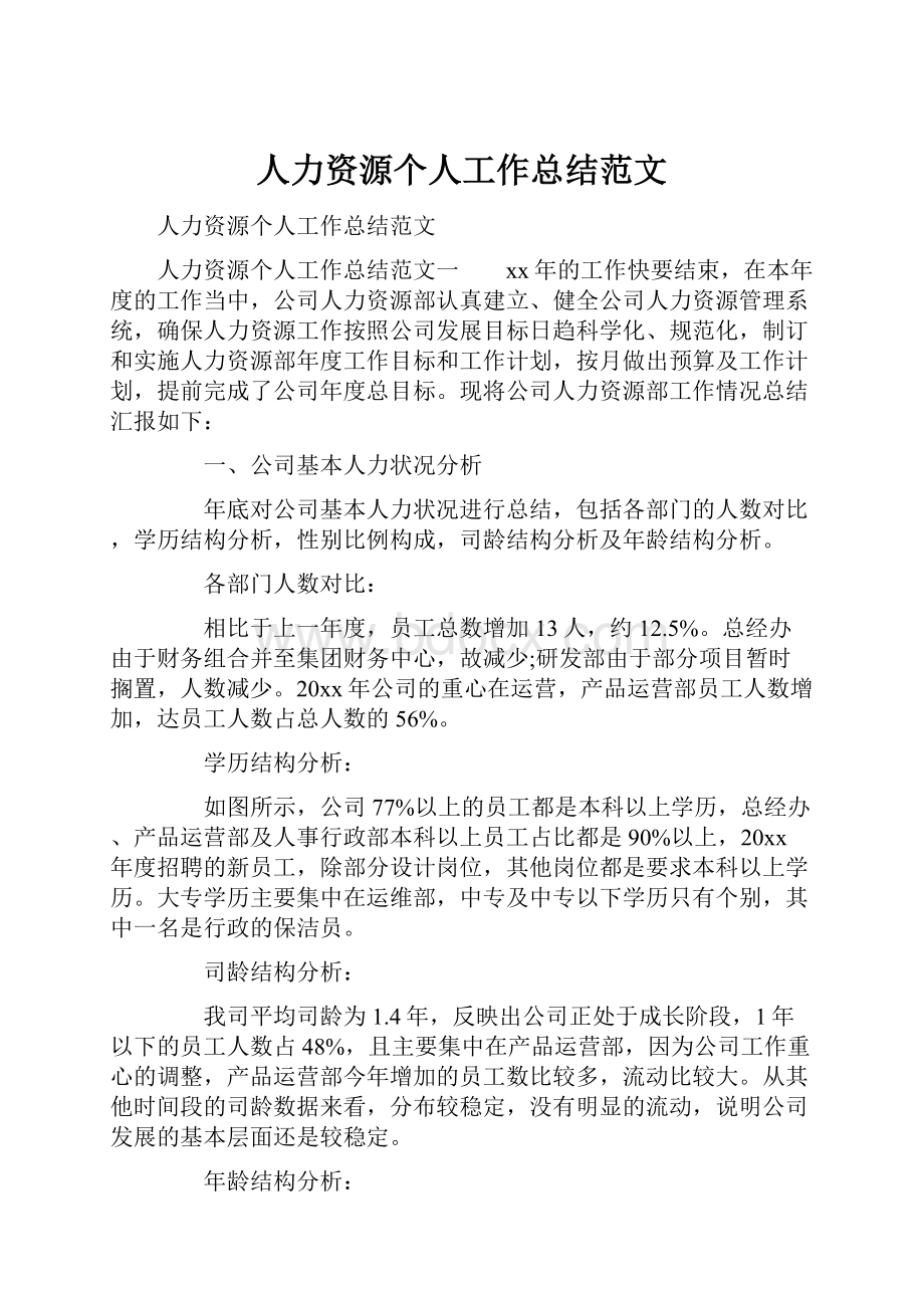 人力资源个人工作总结范文.docx